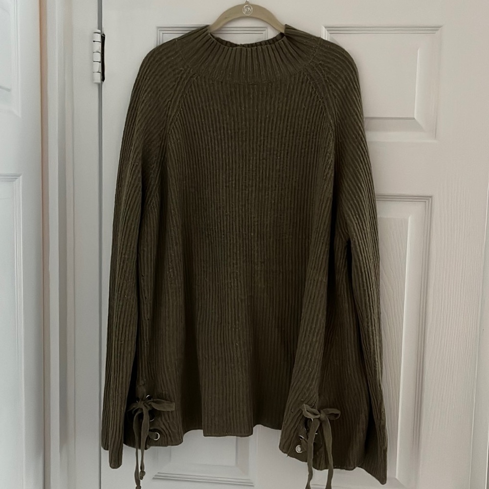Andrée Olive Mock neck Sweater with side lace up detailing